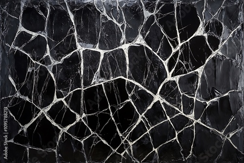 Abstract black and white cracked surface resembling a spiderweb. photo