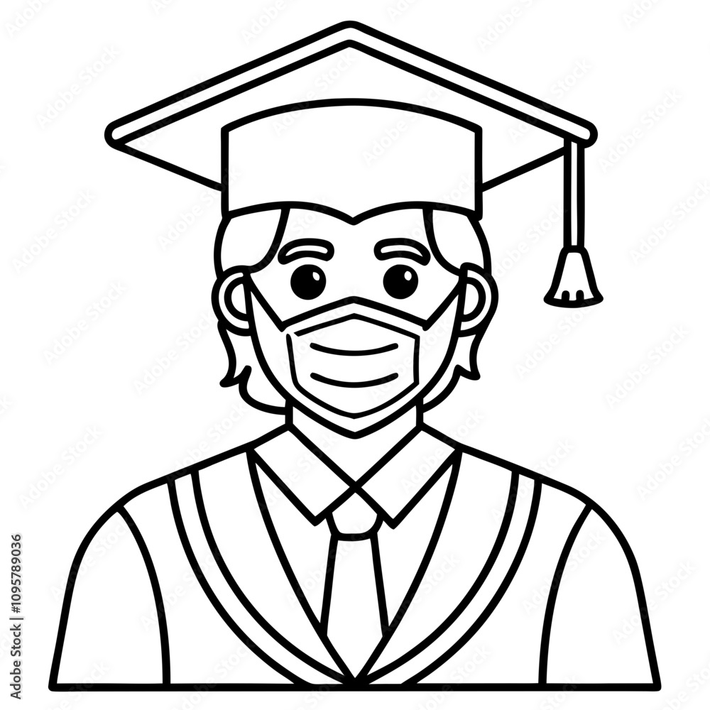 graduate student wearing mask illustration graduate student wearing mask illustration