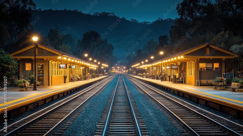 Serene Night at the Train Station Serene Night at the Train Station