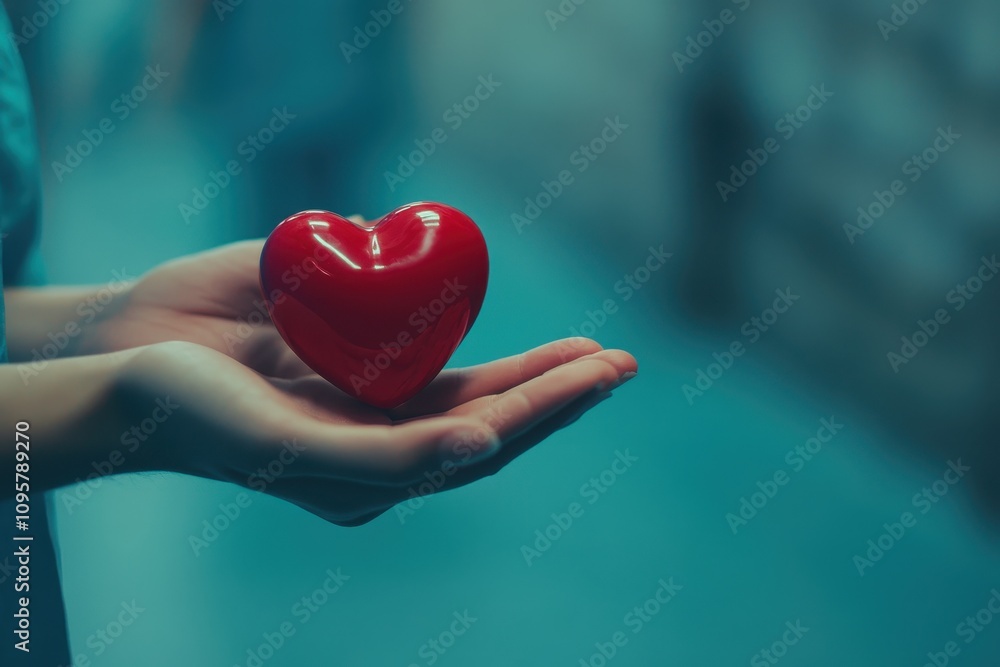 Hands hold a red heart. Perfect for charity, love, and donation themes. Hands hold a red heart. Perfect for charity, love, and donation themes.