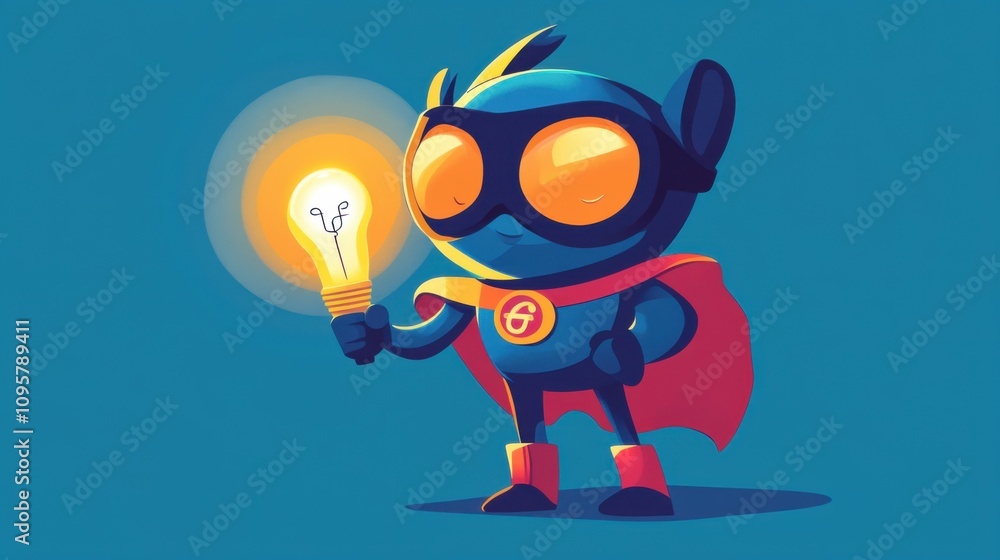 Superhero with a light bulb in his hand. Vector illustration. Superhero with a light bulb in his hand. Vector illustration.
