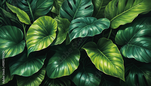 Wallpaper Mural Tropical green leaves.  Nature's Detail: Close-Up of Fresh Green Leaves. Torontodigital.ca