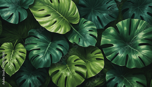 Tropical green leaves. Nature's Detail: Close-Up of Fresh Green Leaves.