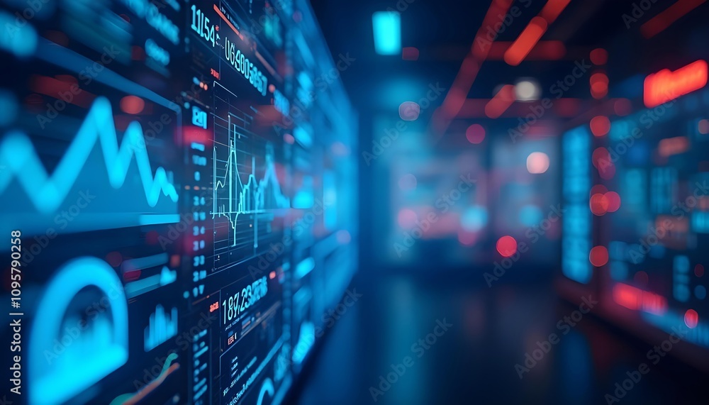 Abstract statistical big data, charts and analysis graphs, bright neon lights Abstract statistical big data, charts and analysis graphs, bright neon lights