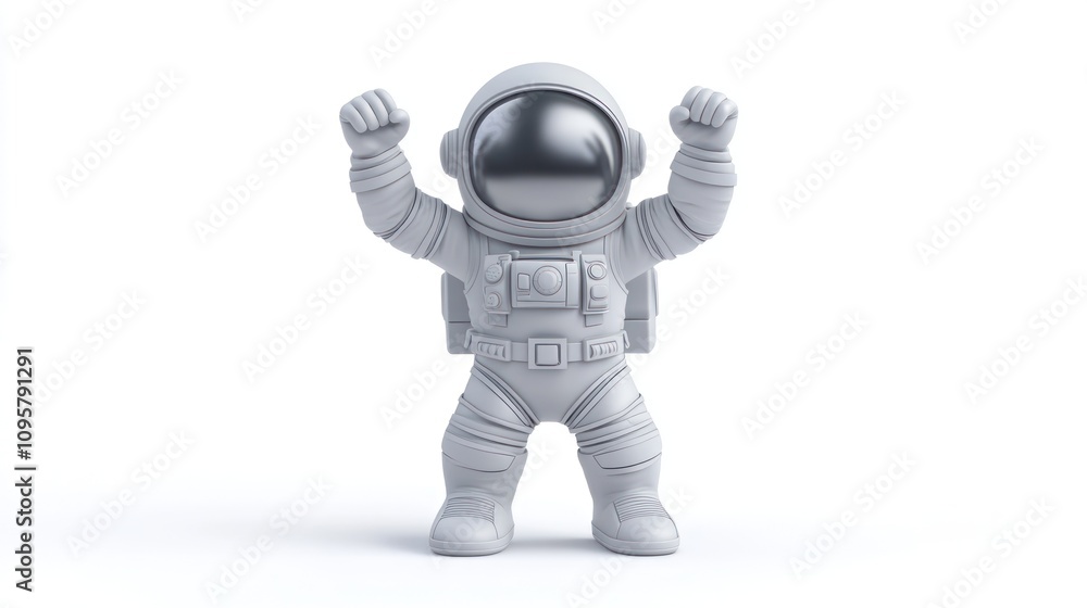 A 3D rendering of a white astronaut with arms raised in celebration. A 3D rendering of a white astronaut with arms raised in celebration.