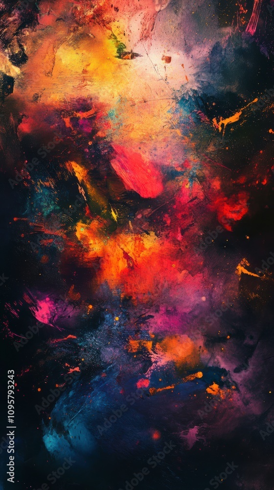 Fototapeta premium Vibrant Abstract Mobile Wallpaper With Colorful Explosions of Paint and Texture. Generative AI