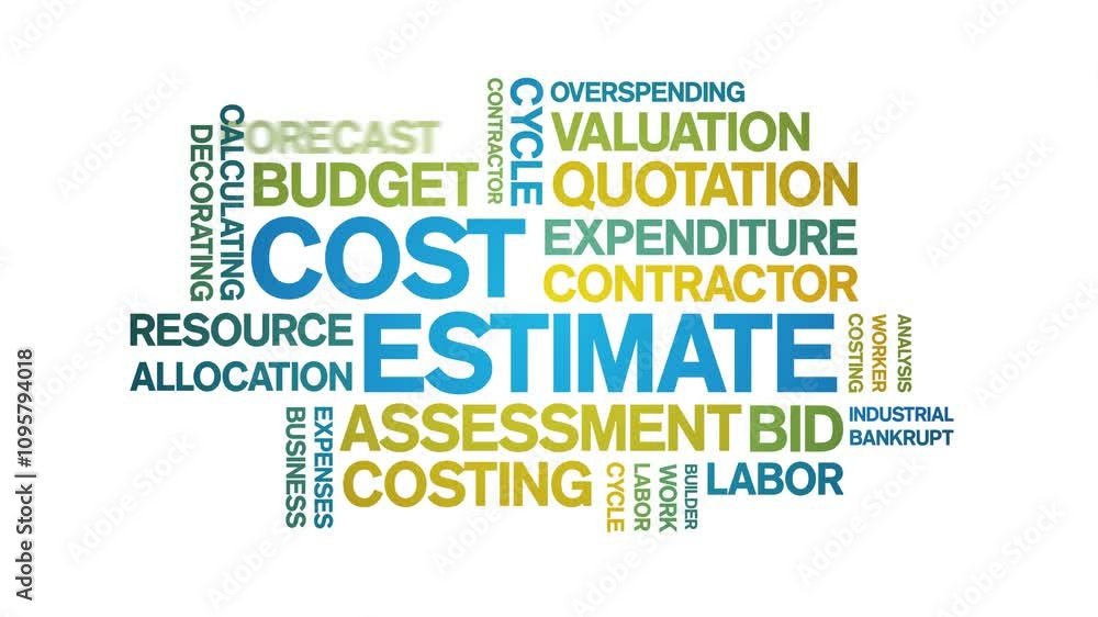 Cost Estimate animated word cloud;text design animation tag kinetic typography seamless loop. Cost Estimate animated word cloud;text design animation tag kinetic typography seamless loop.