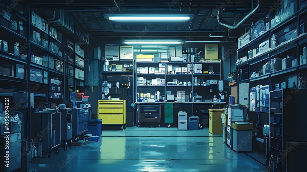 A vibrant, well-organized storage room filled with supplies and equipment. A vibrant, well-organized storage room filled with supplies and equipment.