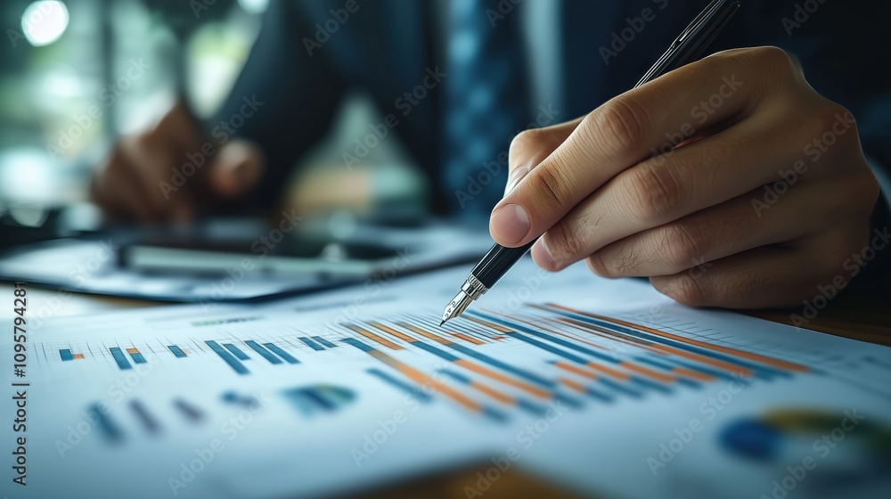 A person analyzes business charts and graphs while taking notes with a pen, focusing on data-driven decision-making in a professional setting. A person analyzes business charts and graphs while taking notes with a pen, focusing on data-driven decision-making in a professional setting.