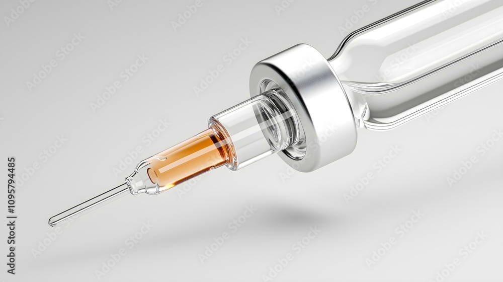 A close-up of a medical syringe filled with orange liquid, showcasing precision and healthcare essentials. A close-up of a medical syringe filled with orange liquid, showcasing precision and healthcare essentials.
