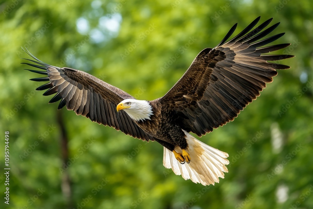 Obraz premium Americaâ€™s Alaskan wilderness, with towering glaciers and bald eagles soaring above icy waters