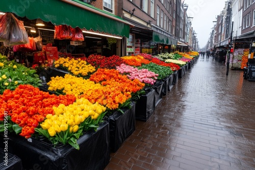 Amsterdamâ€™s Flower Market along the Singel Canal, with vibrant displays of tulips, daffodils, and exotic blooms photo