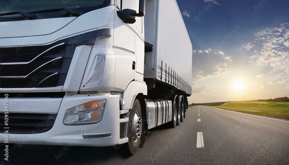 The truck runs on the highway. 3d render and illustration The truck runs on the highway. 3d render and illustration