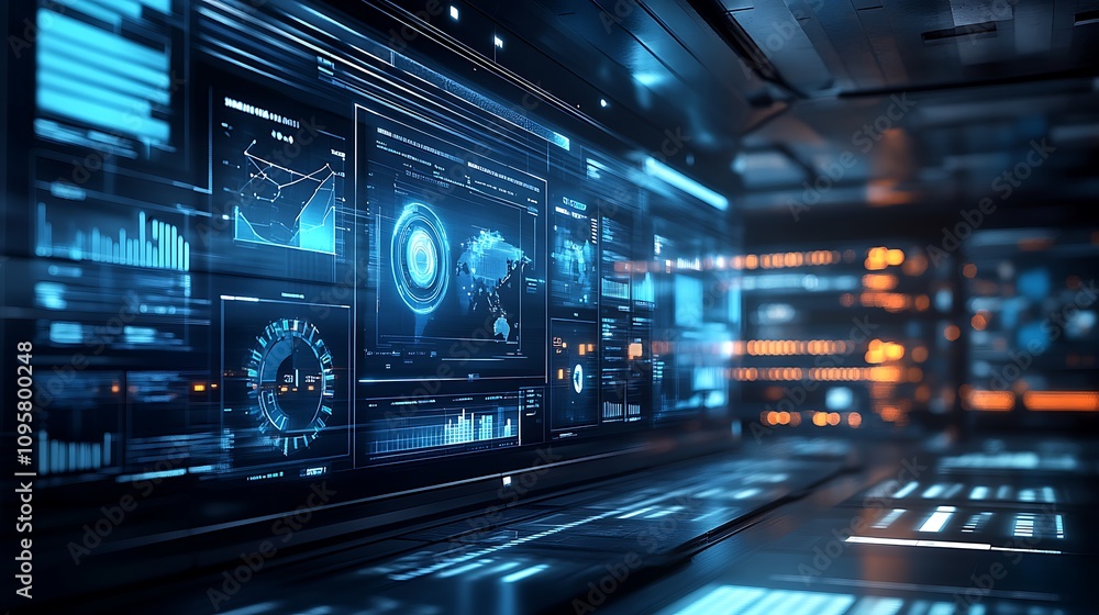 Futuristic digital interface displaying data analytics and global information. Futuristic digital interface displaying data analytics and global information.