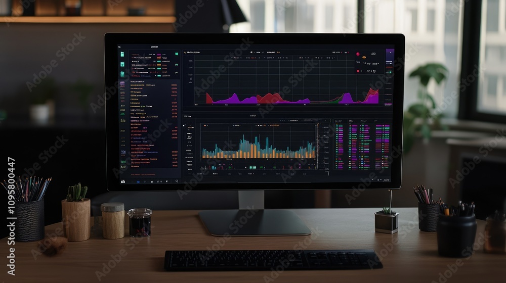 A digital workspace showing real-time advanced data visualizations used for analyzing market volatility and financial risk factors A digital workspace showing real-time advanced data visualizations used for analyzing market volatility and financial risk factors