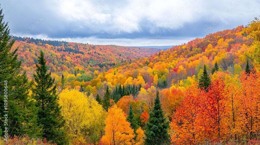 Breathtaking aerial view of a vibrant autumn forest landscape with trees in shades of orange yellow and green set against a scenic mountain backdrop Breathtaking aerial view of a vibrant autumn forest landscape with trees in shades of orange yellow and green set against a scenic mountain backdrop
