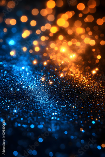 Abstract Blue and Gold Glit...