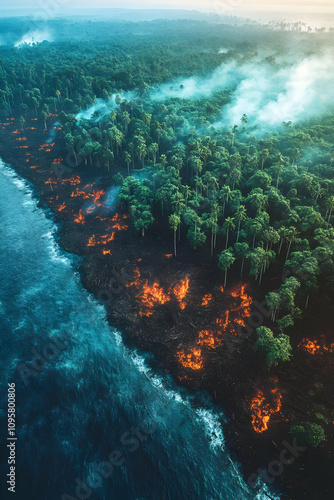 Aerial View Rainforest Fire...