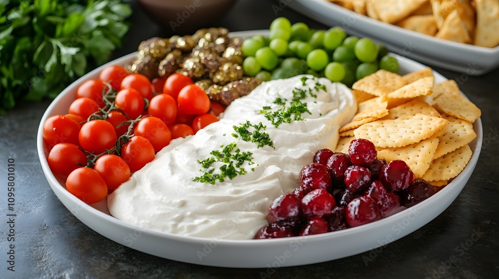 Vibrant platter of fresh vegetables and creamy dips, perfect for gatherings. Vibrant platter of fresh vegetables and creamy dips, perfect for gatherings.