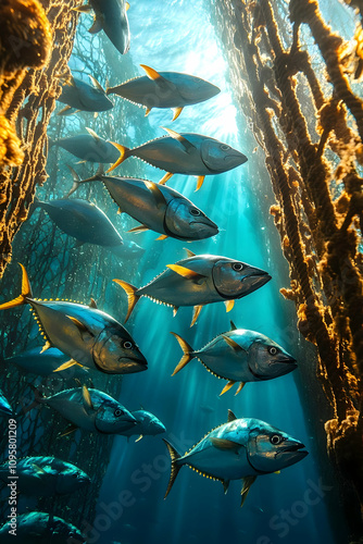Oceanic Tuna School Underwa...
