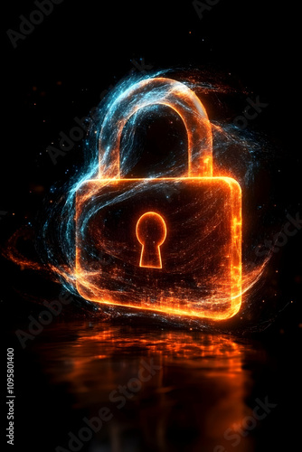 Glowing Padlock 3D Abstract...
