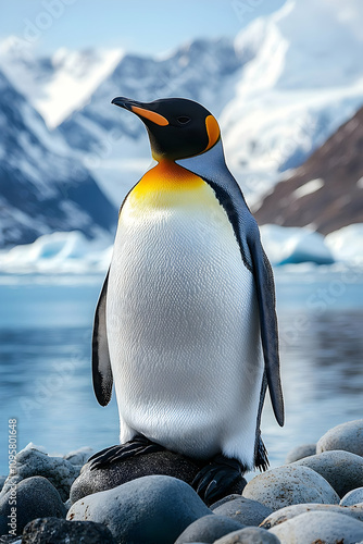 King Penguin on Rocks, Real...