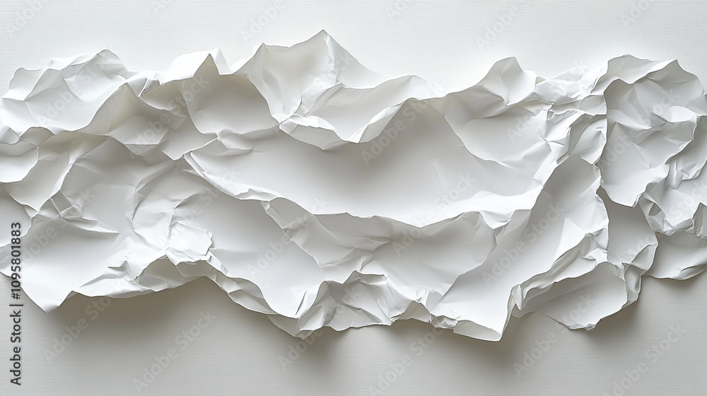 A long, crumpled sheet of white paper lies flat. A long, crumpled sheet of white paper lies flat.