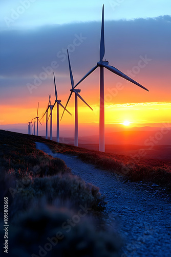 Wind Turbines Sunset Landsc...