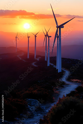 Sunset Wind Farm Landscape ...