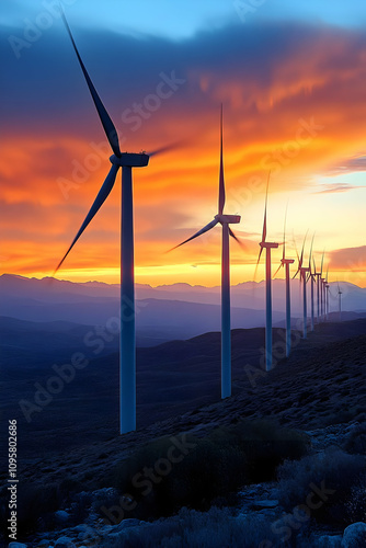 Sunset Wind Farm Landscape ...