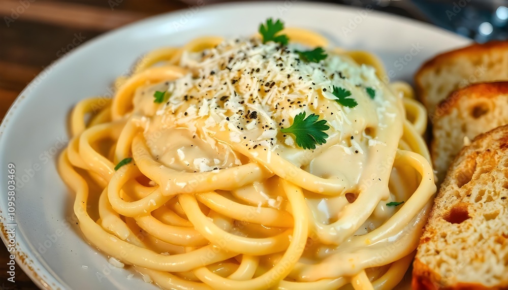 Creamy Fettuccine Alfredo with Garlic Bread Creamy Fettuccine Alfredo with Garlic Bread