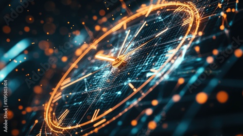 Wallpaper Mural Close-up of a digital clock with intricate glowing mesh lines, representing modern business time management and productivity strategies Torontodigital.ca