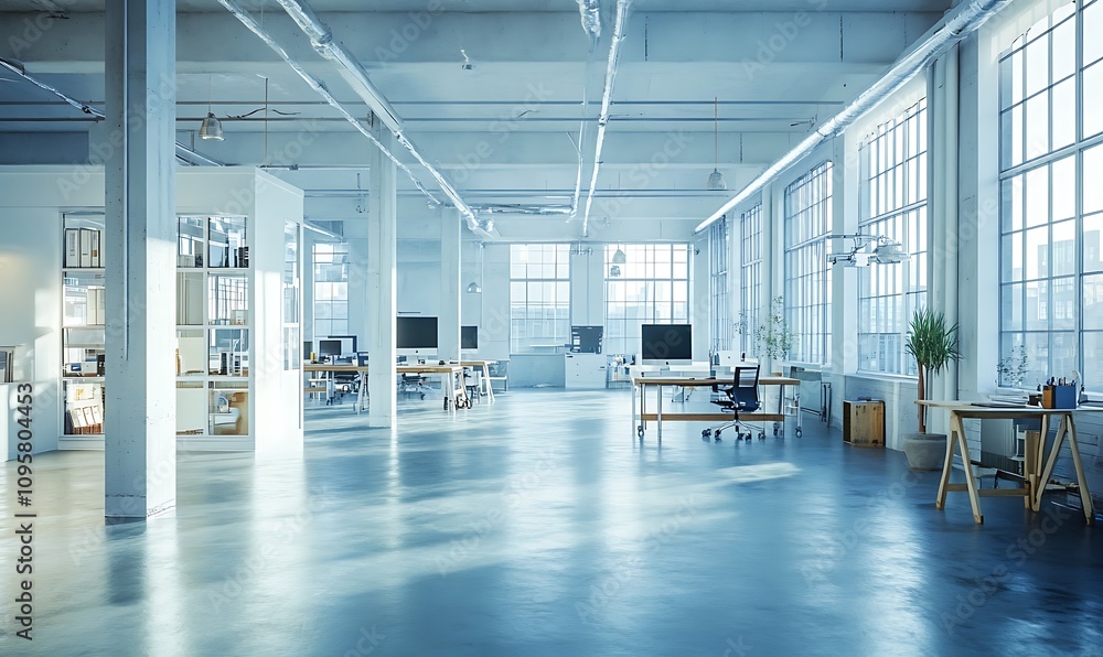 A spacious, modern office with large windows and minimalistic design for productivity. A spacious, modern office with large windows and minimalistic design for productivity.