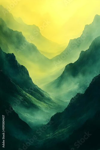 Misty Green Mountains Illus...