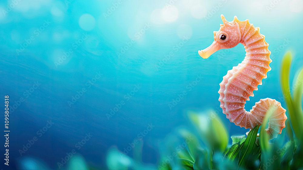 seahorse in soft blue ocean scene surrounded by seaweed, evoking tranquility seahorse in soft blue ocean scene surrounded by seaweed, evoking tranquility
