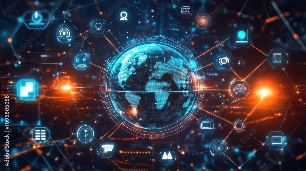 Global network connection, digital technology, internet of things, futuristic world map. Global network connection, digital technology, internet of things, futuristic world map.