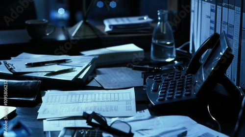 Messy Office Desk Late Night Work Documents
