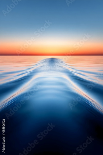 Serene Sunset Wake: Ocean A...