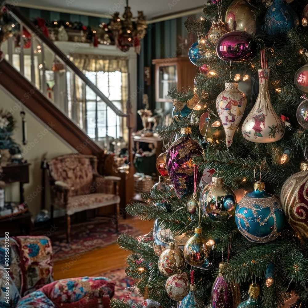 Cozy holiday living room decorated with christmas tree and ornaments Cozy holiday living room decorated with christmas tree and ornaments