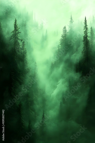 Misty Green Forest Illustra...