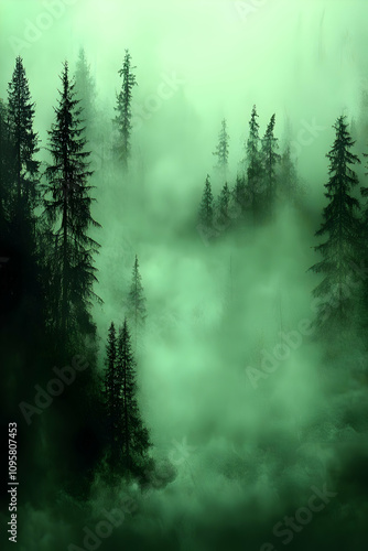 Misty Green Forest Illustra...