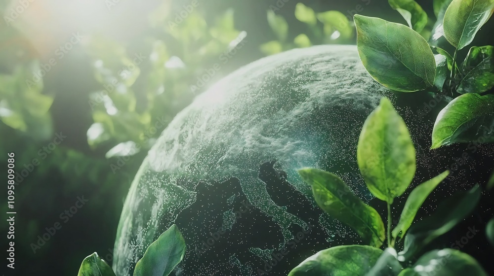 Fototapeta premium Eco World Ozone Day Background with Glowing Earth and Atmospheric Layers A digital depicting a clean sustainable future with a focus on environmental protection and ozone layer conservation