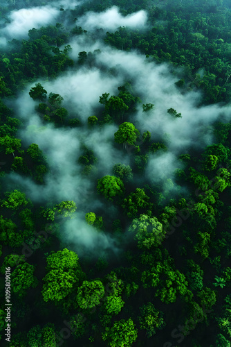 Aerial View Rainforest Fog ...