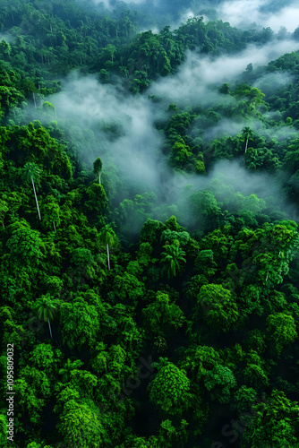 Aerial View Lush Rainforest...