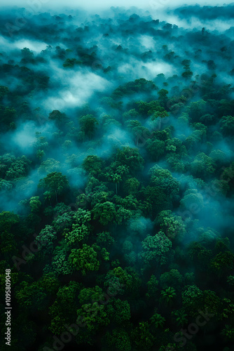 Misty Rainforest Aerial View