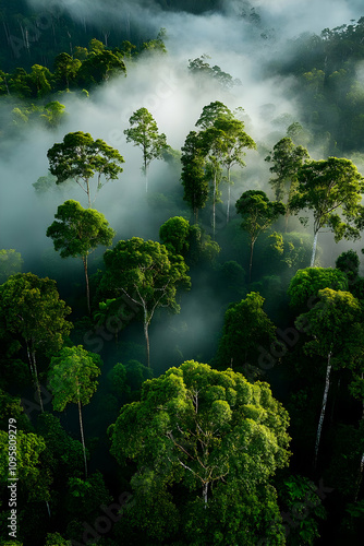 Misty Rainforest Aerial Photo