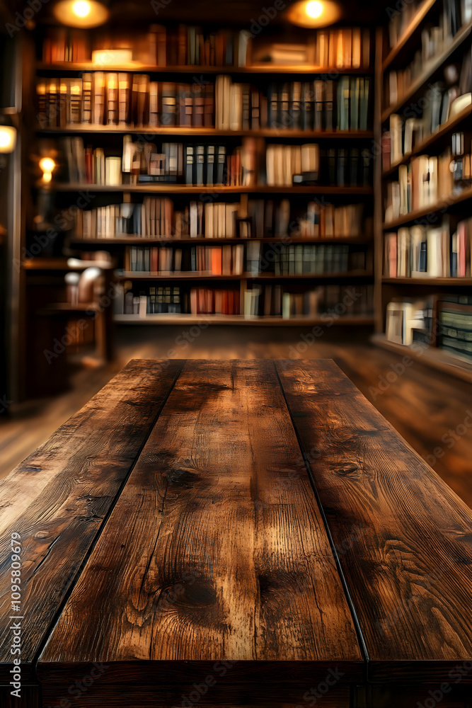 Wooden Table in Library Background Image Wooden Table in Library Background Image