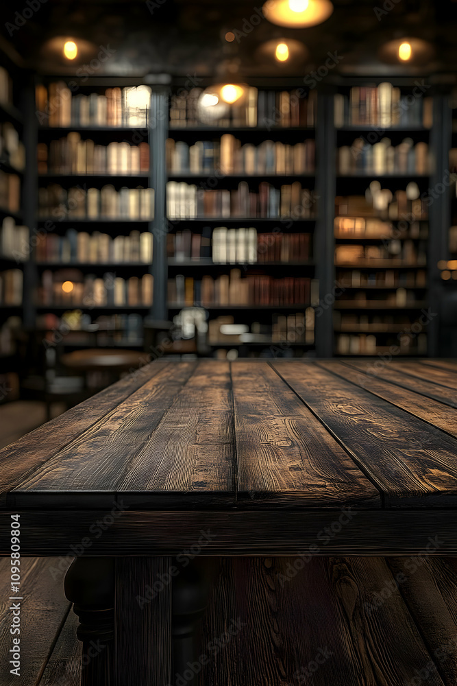 Dark Wooden Tabletop 3D Render Library Background Dark Wooden Tabletop 3D Render Library Background