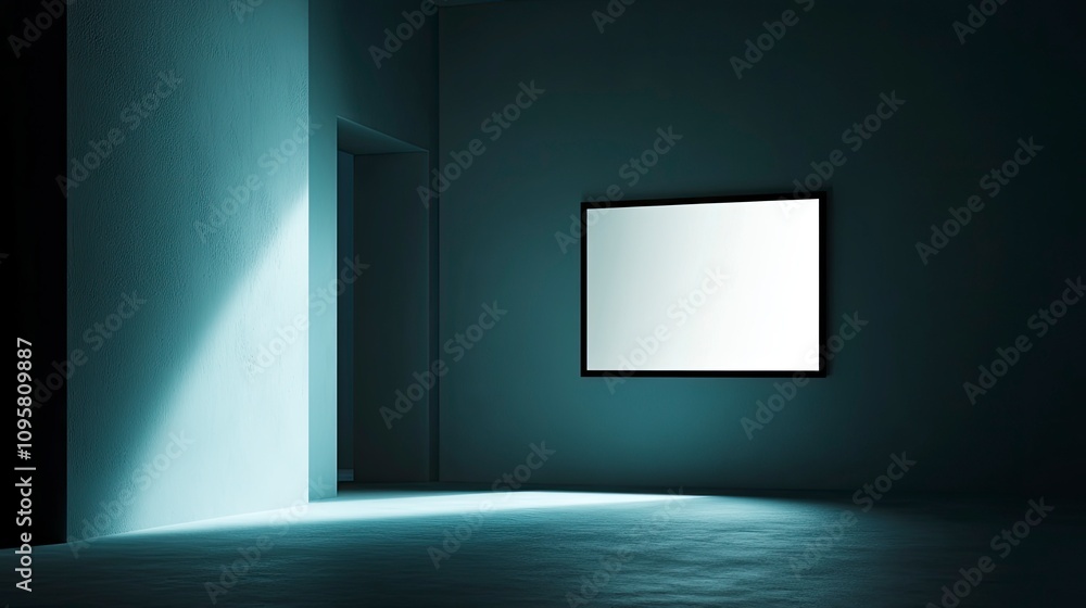 Minimalistic room with a large empty mirror on the wall Minimalistic room with a large empty mirror on the wall