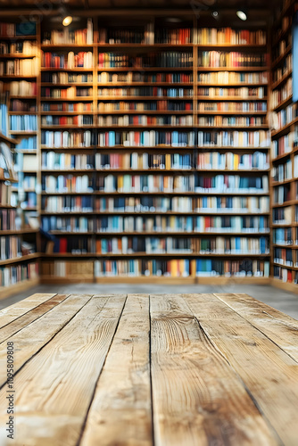 Wooden Table in Blurred Lib...